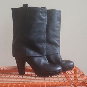 NINE WEST Boots Black Leather Size 8W